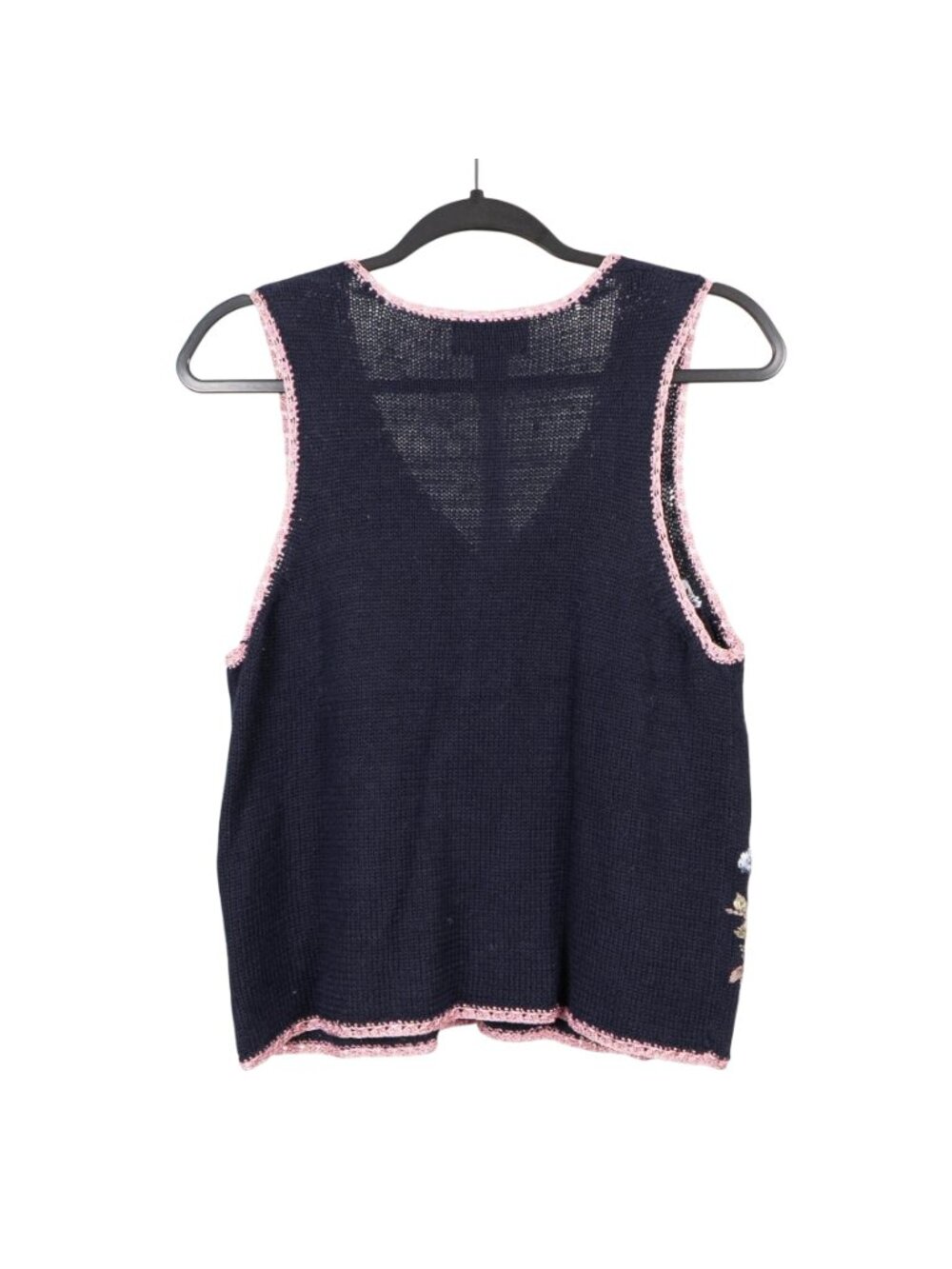Floral Sweater Vest S Petite Navy Blue Pink Buttons 90s Grammacore Cottagecore - Picture 5 of 5